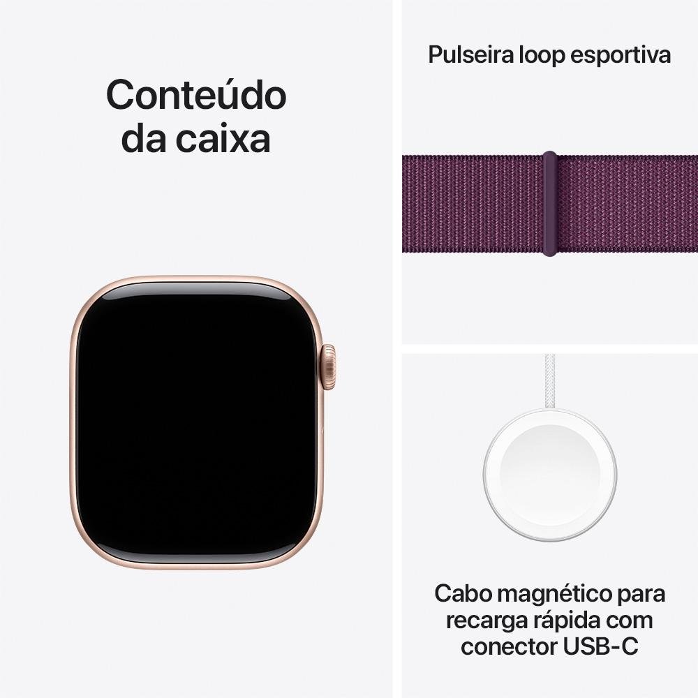 Imagem 9 de 10 do produto Apple Watch Series 10 GPS, Caixa Cor de Ouro Rosa de Alumínio de 46 mm, Pulseira Loop Esportiva Ameixa - MWWV3AM/A