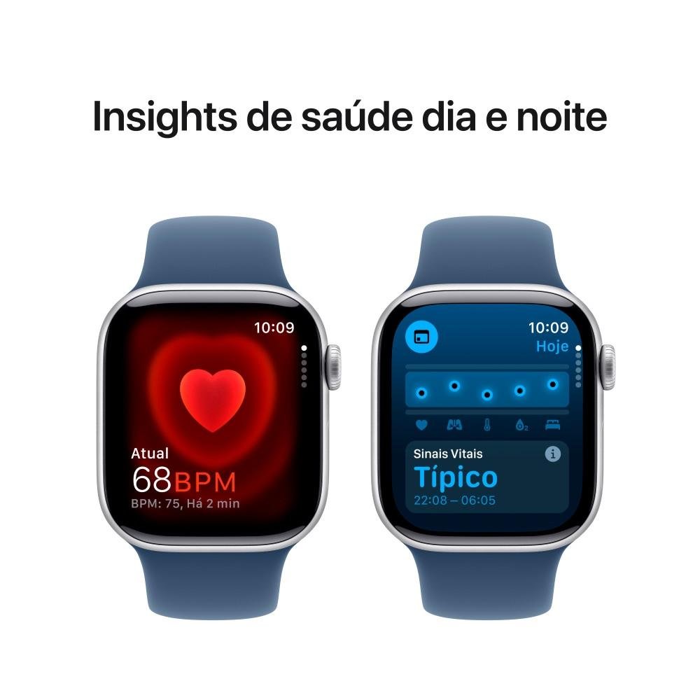 Apple Watch Series 10 GPS + Cellular, Caixa Prateada de Alumínio de 42 mm, Pulseira Esportiva Denim, Tamanho P/M - MWX33AM/A - view 5