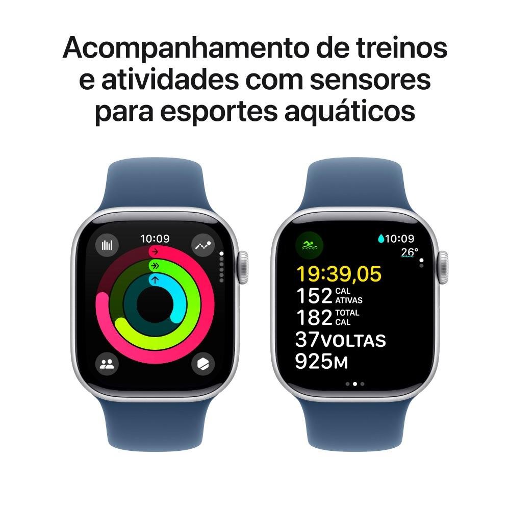 Apple Watch Series 10 GPS + Cellular, Caixa Prateada de Alumínio de 42 mm, Pulseira Esportiva Denim, Tamanho P/M - MWX33AM/A - view 4