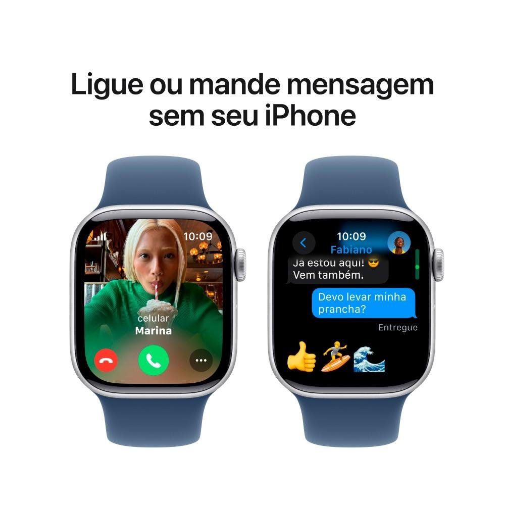 Apple Watch Series 10 GPS + Cellular, Caixa Prateada de Alumínio de 42 mm, Pulseira Esportiva Denim, Tamanho P/M - MWX33AM/A - view 7