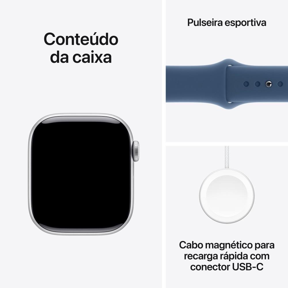 Apple Watch Series 10 GPS + Cellular, Caixa Prateada de Alumínio de 42 mm, Pulseira Esportiva Denim, Tamanho P/M - MWX33AM/A - view 9