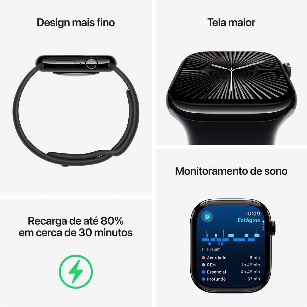 Apple Watch Series 10 GPS + Cellular, Caixa Natural de Titânio de 42 mm, Pulseira Esportiva Cinza-Pedra, Tamanho P/M - MWXD3AM/A - view 3