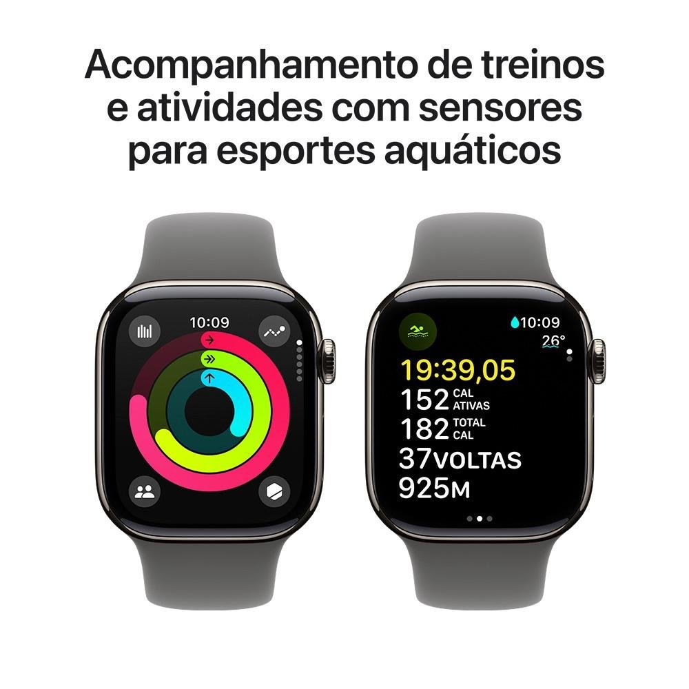 Apple Watch Series 10 GPS + Cellular, Caixa Natural de Titânio de 42 mm, Pulseira Esportiva Cinza-Pedra, Tamanho P/M - MWXD3AM/A - view 4