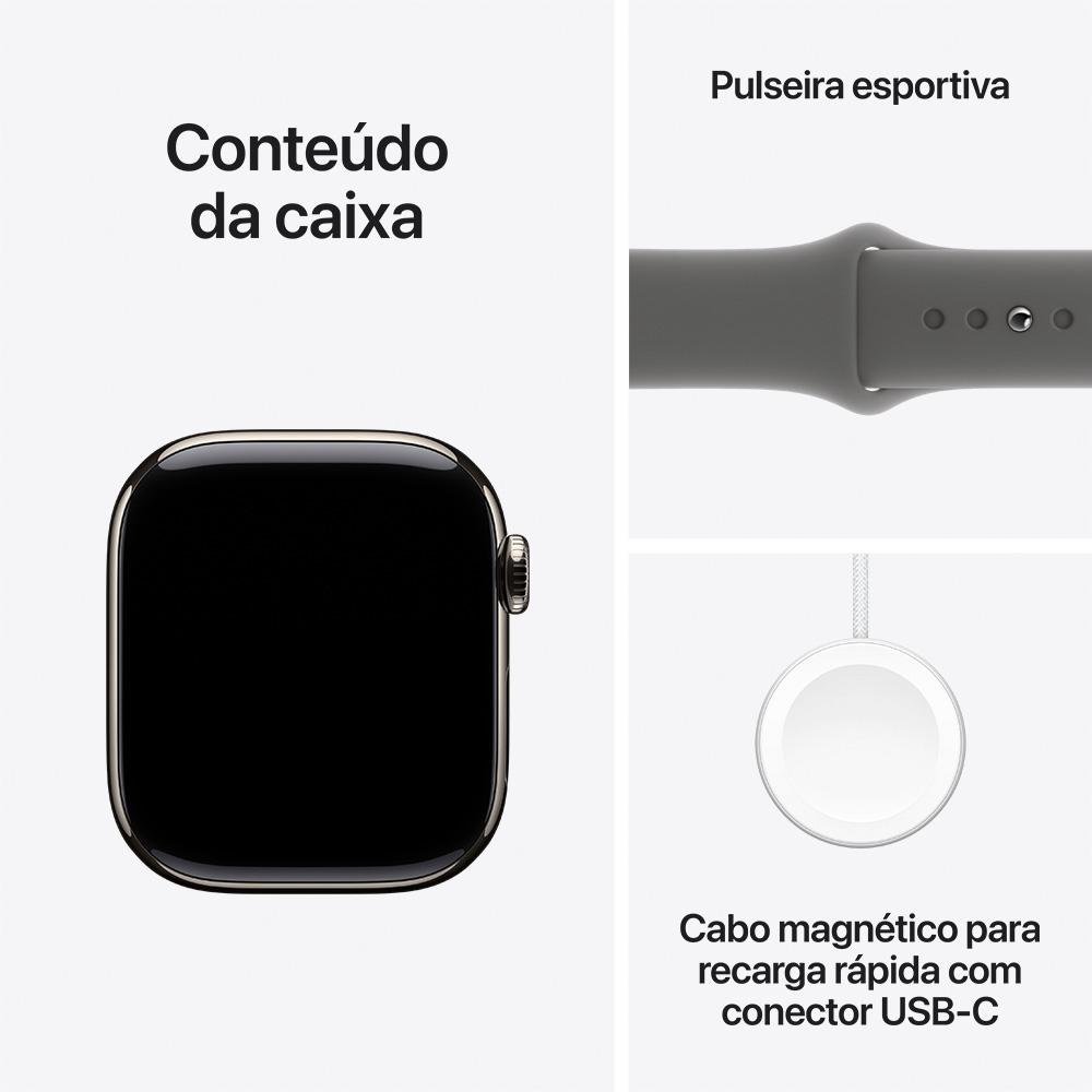 Apple Watch Series 10 GPS + Cellular, Caixa Natural de Titânio de 42 mm, Pulseira Esportiva Cinza-Pedra, Tamanho P/M - MWXD3AM/A - view 9