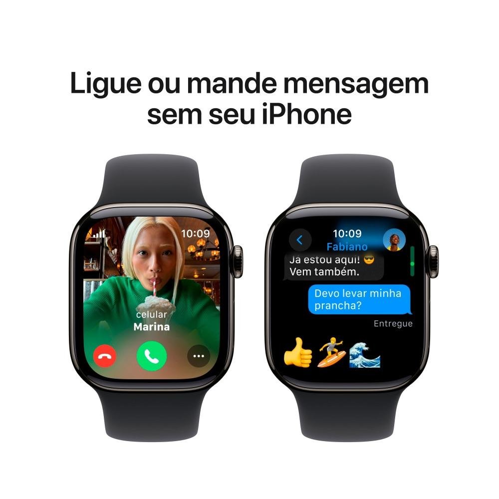 Imagem 7 de 10 do produto Apple Watch Series 10 GPS + Cellular, Caixa Ardósia de Titânio de 42 mm, Pulseira Esportiva Preta, Tamanho P/M - MWXG3AM/A