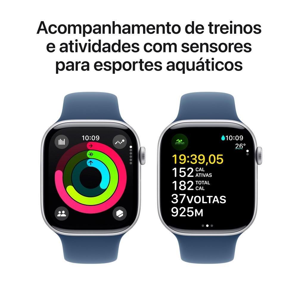 Apple Watch Series 10 GPS + Cellular, Caixa Prateada de Alumínio de 46 mm, Pulseira Esportiva Denim, Tamanho M/G - MWY13AM/A - view 4