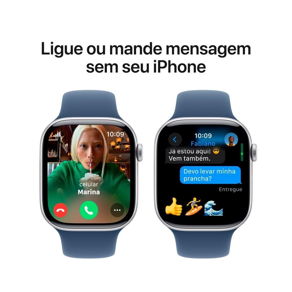 Apple Watch Series 10 GPS + Cellular, Caixa Prateada de Alumínio de 46 mm, Pulseira Esportiva Denim, Tamanho M/G - MWY13AM/A - view 7