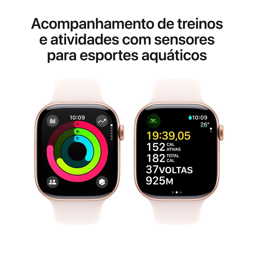 Apple Watch Series 10 GPS + Cellular, Caixa Cor de Ouro Rosa de Alumínio de 46 mm, Pulseira Esportiva Blush-Clara, Tamanho P/M - MWY63AM/A Apple Watch Series 10 GPS + Cellular, Caixa Cor de Ouro Rosa de Alumínio de 46 mm, Pulseira Esportiva Blush-Clara, Tamanho P/M - MWY63AM/A