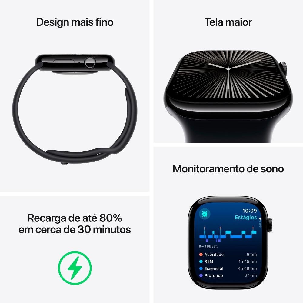 Apple Watch Series 10 GPS + Cellular, Caixa Cor de Ouro Rosa de Alumínio de 46 mm, Pulseira Esportiva Blush-Clara, Tamanho P/M - MWY63AM/A Apple Watch Series 10 GPS + Cellular, Caixa Cor de Ouro Rosa de Alumínio de 46 mm, Pulseira Esportiva Blush-Clara, Tamanho P/M - MWY63AM/A