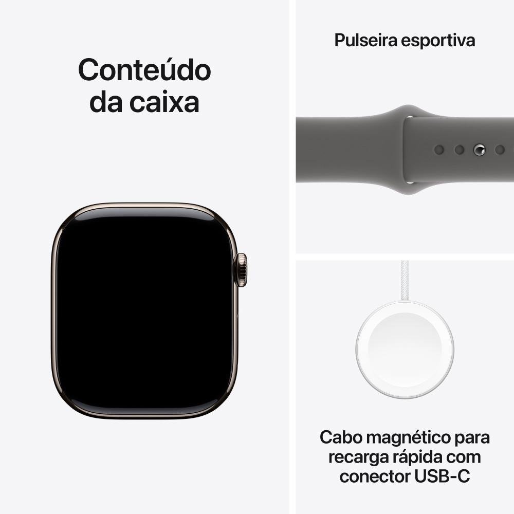 Apple Watch Series 10 GPS + Cellular, Caixa Natural de Titânio de 46 mm, Pulseira Esportiva Cinza-Pedra, Tamanho M/G - MWYA3AM/A - view 9