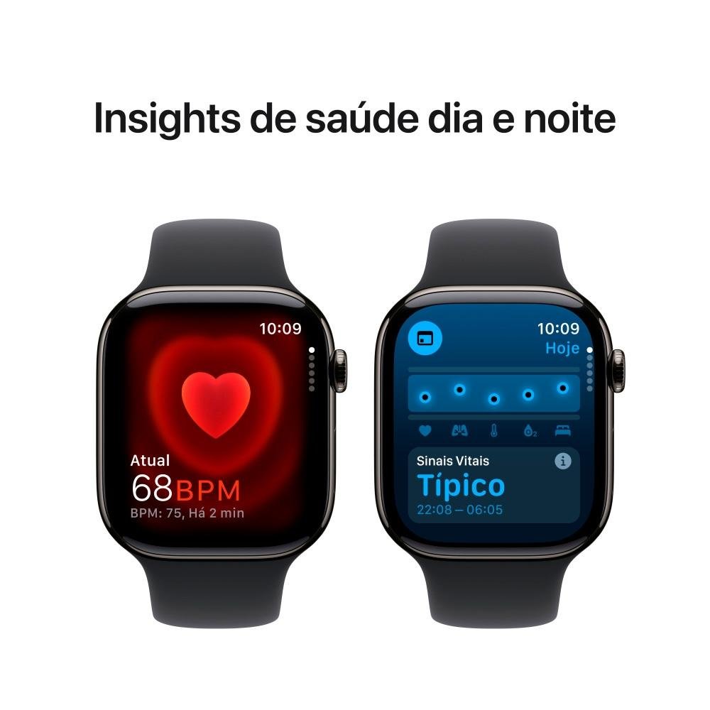 Apple Watch Series 10 GPS + Cellular, Caixa Ardósia de Titânio de 46 mm, Pulseira Esportiva Preta, Tamanho M/G - MWYE3AM/A - view 5