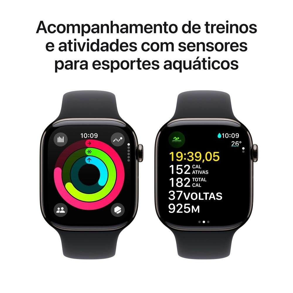 Apple Watch Series 10 GPS + Cellular, Caixa Ardósia de Titânio de 46 mm, Pulseira Esportiva Preta, Tamanho M/G - MWYE3AM/A - view 4