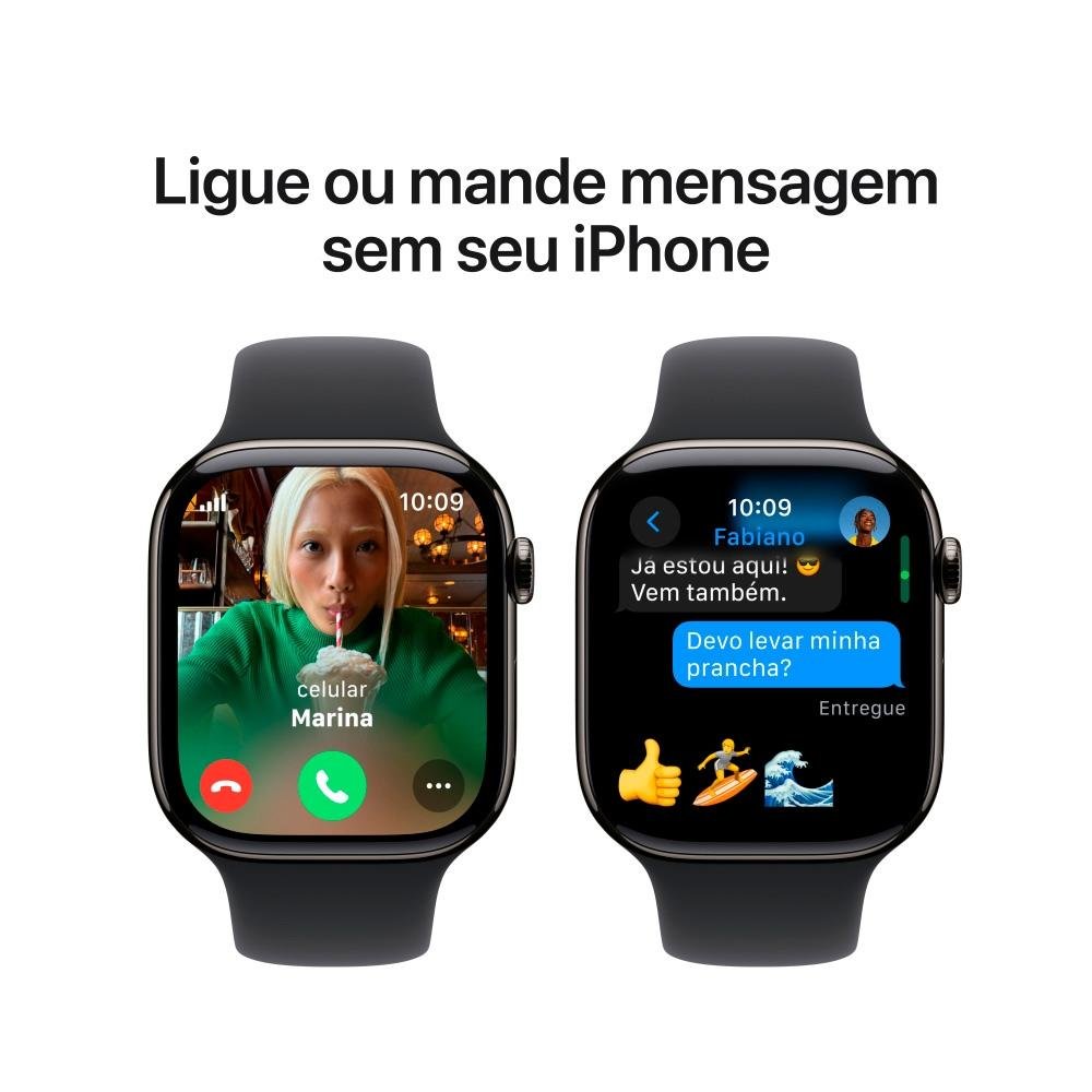 Apple Watch Series 10 GPS + Cellular, Caixa Ardósia de Titânio de 46 mm, Pulseira Esportiva Preta, Tamanho M/G - MWYE3AM/A - view 7