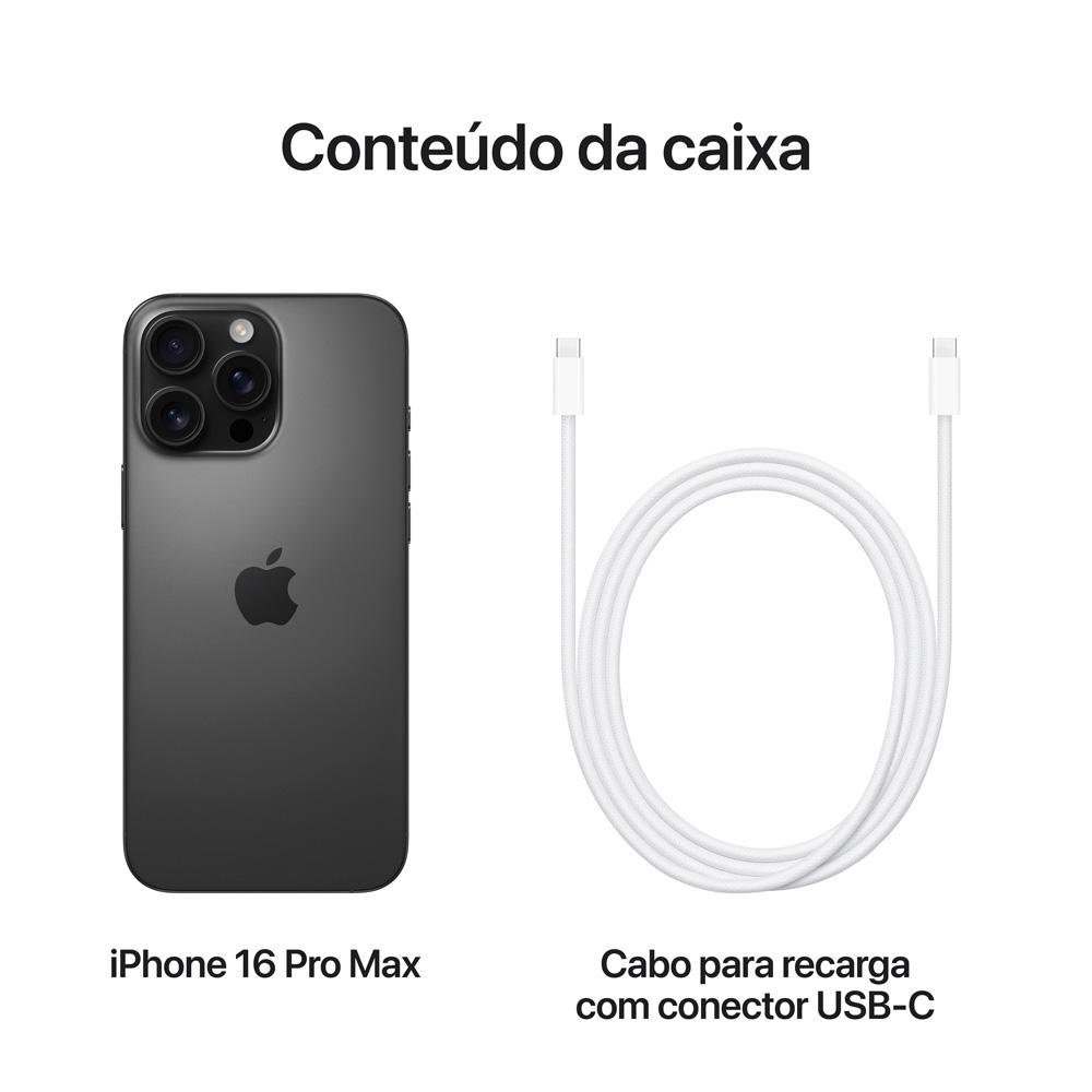 Imagem 9 de 10 do produto iPhone 16 Pro Max Apple 512GB, Câmera Tripla de 48MP, Tela 6,9", Titânio Preto
