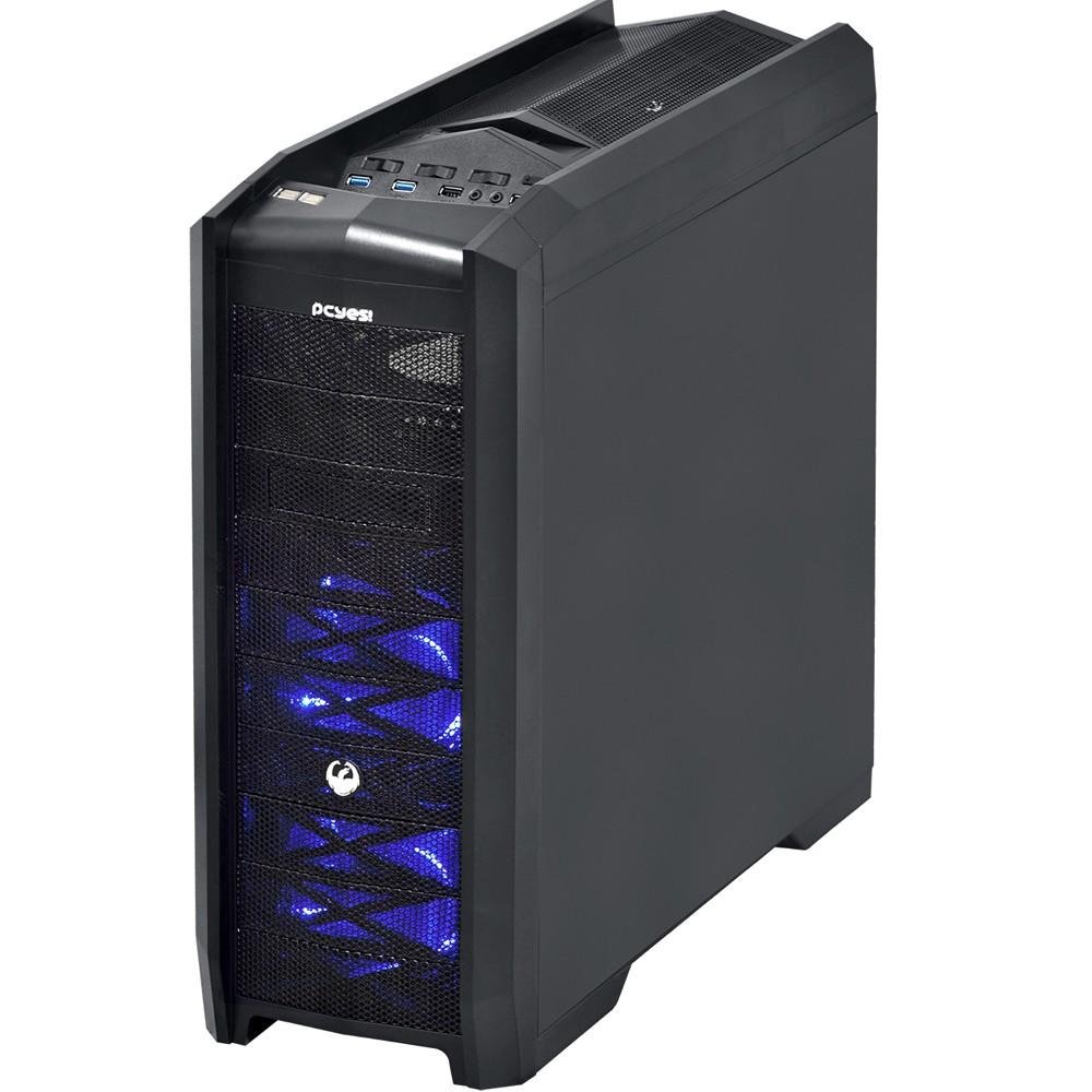 Gabinete Gamer PCYES full-tower Dragon com 3 fans LED Azul Lateral em acrílico – DRAGONPTOAZ3FCA