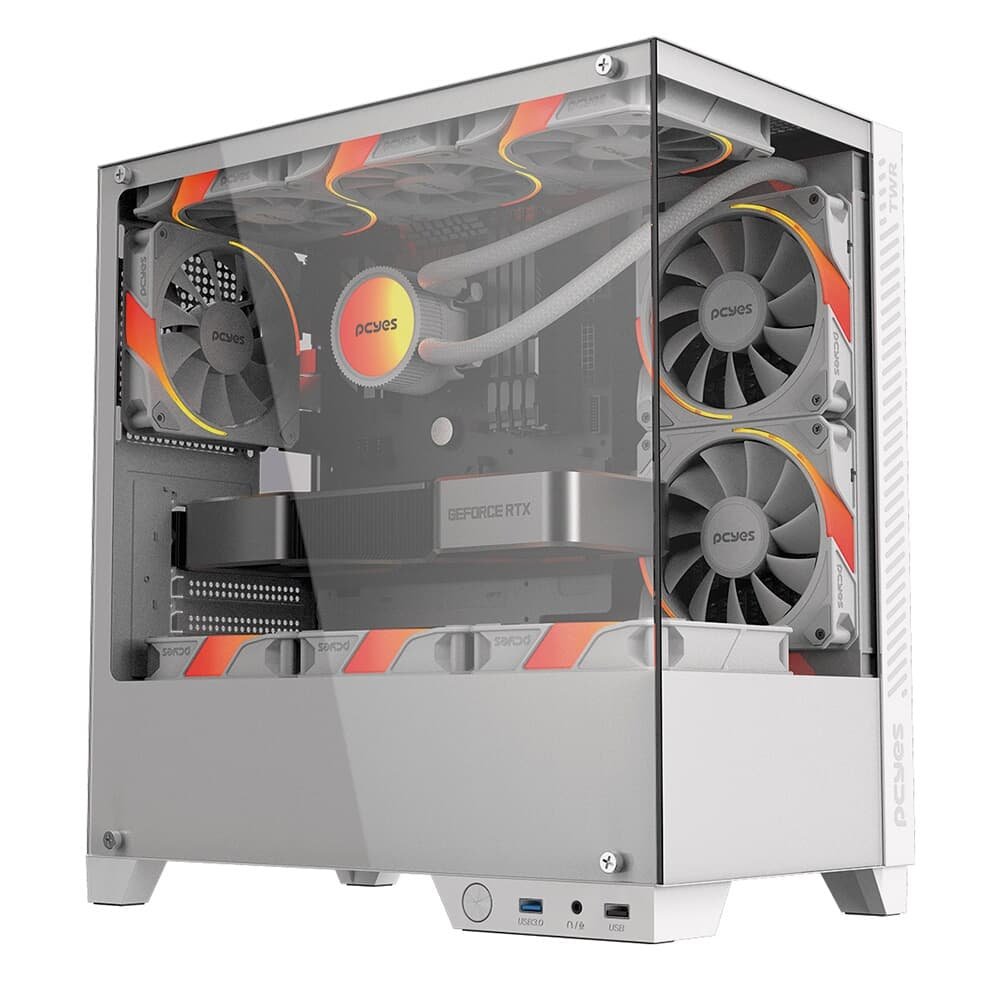 Gabinete Gamer PCYes Forcefield TWR White GHOST, Mid Tower, ATX, Frontal e Lateral em Vidro, Branco - GFFTWRWG