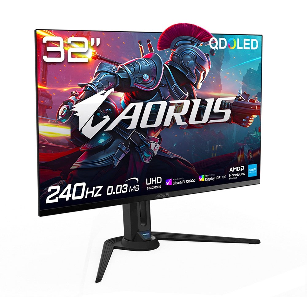 Imagem 3 de 7 do produto Monitor Gamer Gigabyte AORUS QD-OLED 31.5", 4K, 240Hz, 0.03ms, FreeSync Premium Pro, HDR 400, USB-C, Altura Ajustável, Som Integrado - FO32U2P-SA
