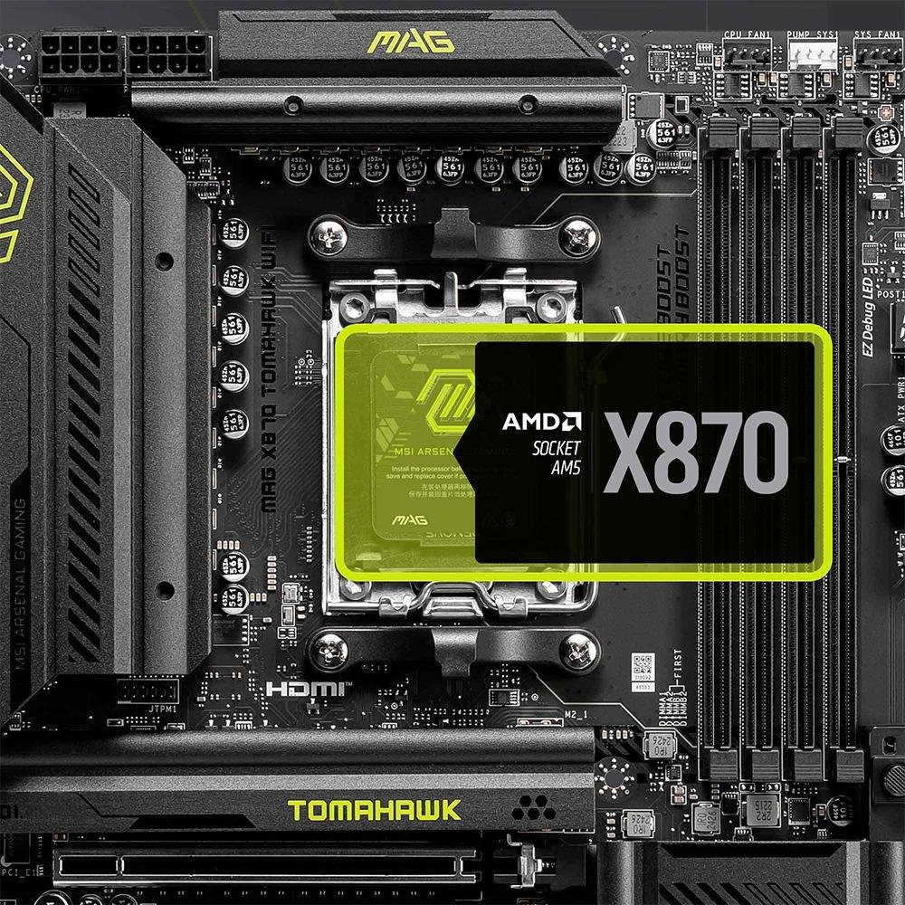 Placa-Mãe MSI MAG X870 Tomahawk WiFi, AMD, AM5, DDR5, ATX, Chipset X870, Wi-Fi 7 e Bluetooth 5.4, Preto - MAG X870 TOMAHAWK WIFI - view 3