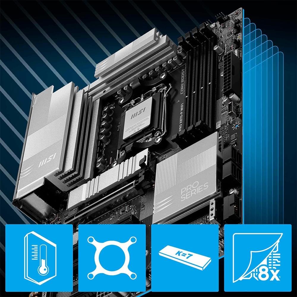 Placa-Mãe MSI PRO X870-P WiFi, AMD, AM5, DDR5, ATX, Chipset X870, Wi-Fi 7 e Bluetooth 5.4, Preto - PRO X870-P WIFI - view 7