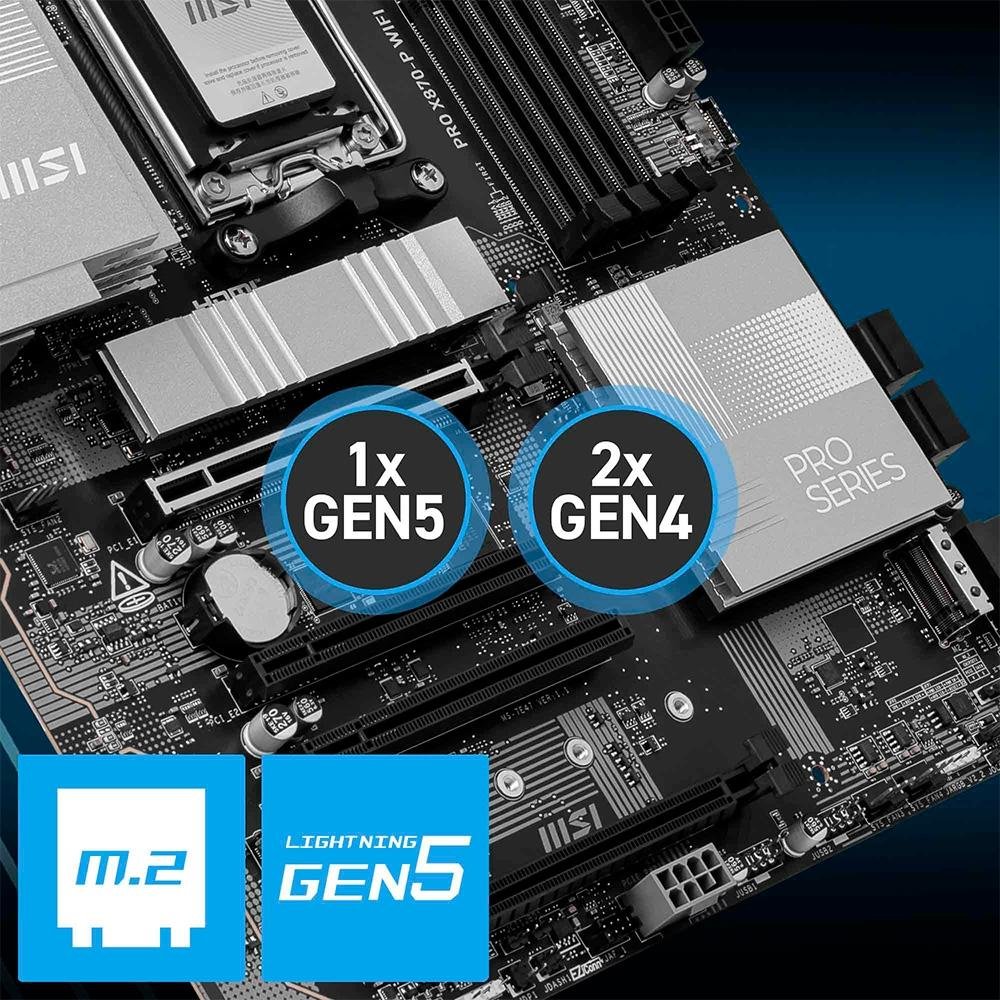 Placa-Mãe MSI PRO X870-P WiFi, AMD, AM5, DDR5, ATX, Chipset X870, Wi-Fi 7 e Bluetooth 5.4, Preto - PRO X870-P WIFI - view 4