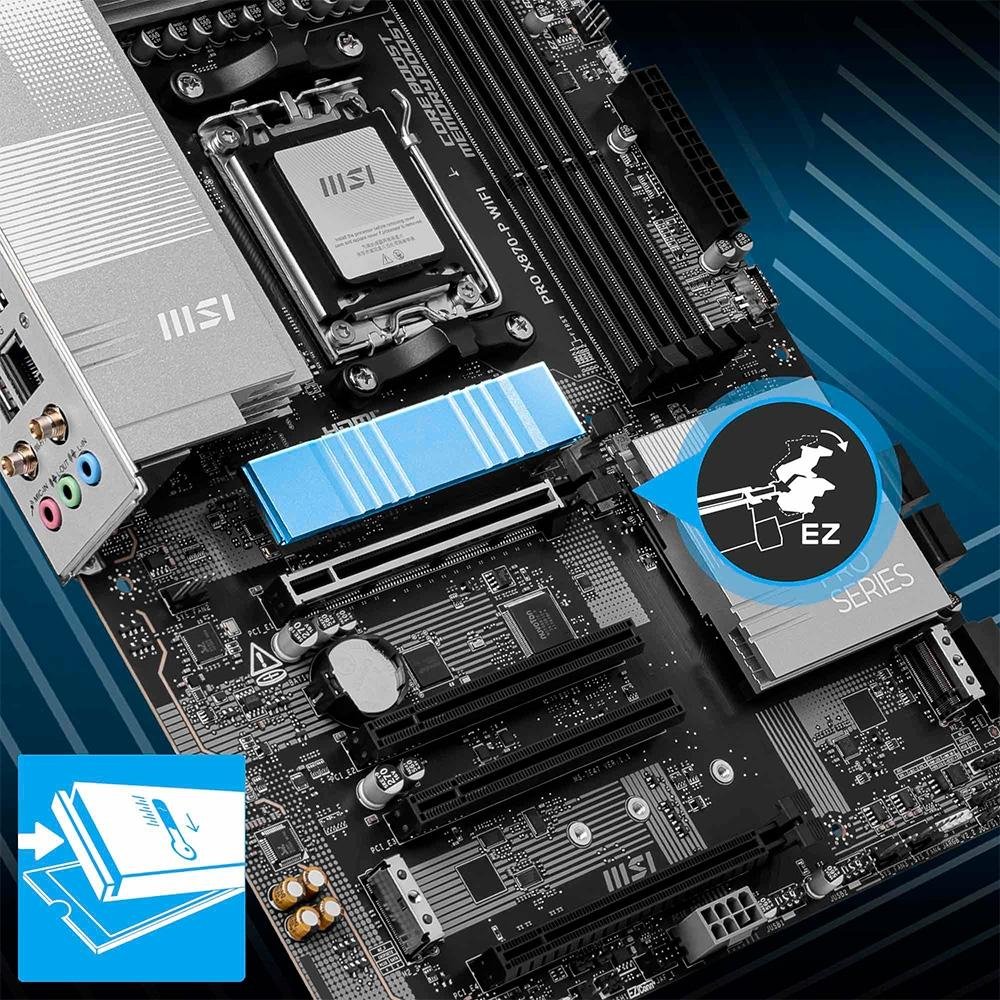 Placa-Mãe MSI PRO X870-P WiFi, AMD, AM5, DDR5, ATX, Chipset X870, Wi-Fi 7 e Bluetooth 5.4, Preto - PRO X870-P WIFI - view 3