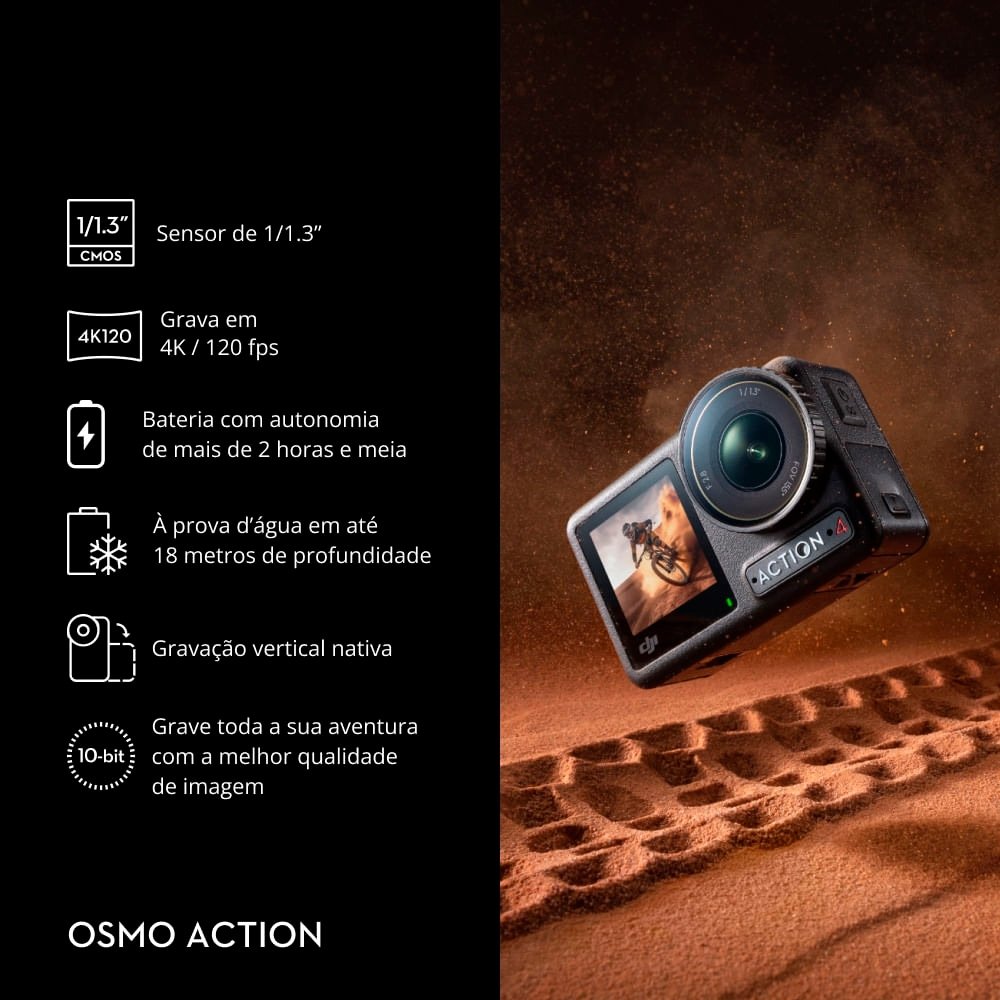 Câmera DJI Osmo Action 4 4K 120fps | KaBuM!