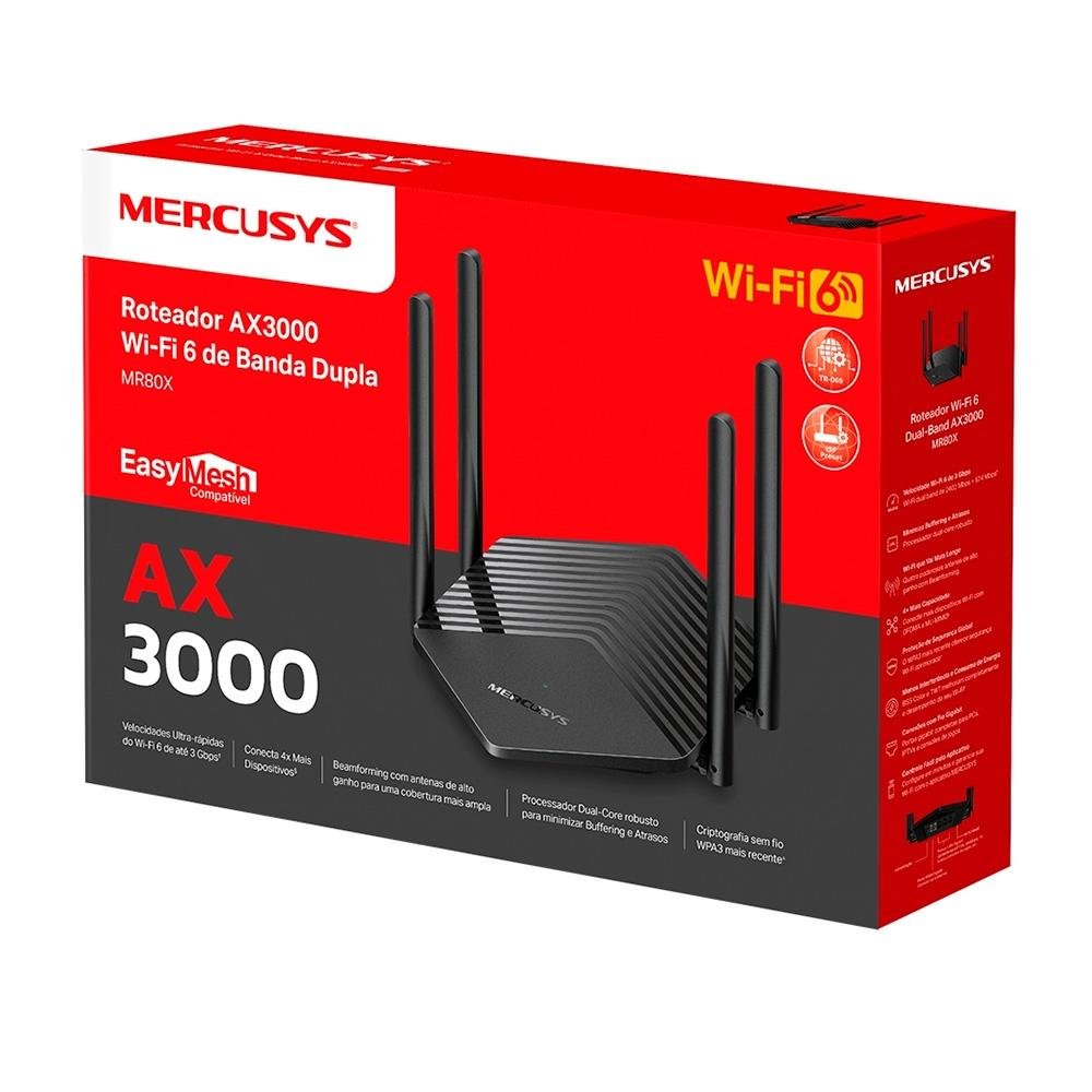 Roteador Mercusys Mr80x Wi-fi 6 Ax3000 Gigabit Dual Band, Preto - MR80XV4 - view 3