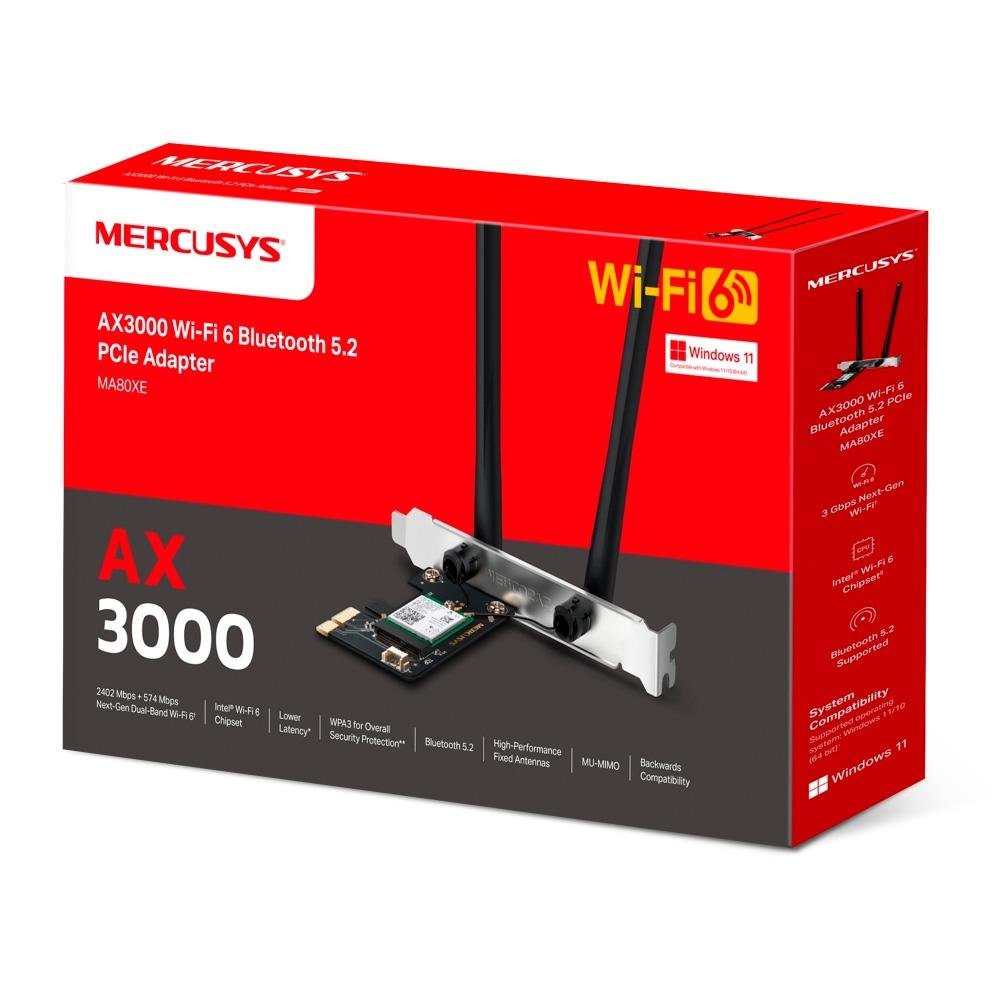 Adaptador de Rede Mercusys MA80XE, Sem Fio, 2402 Mbps, 2 Antenas, Preto - MA80XE - view 3