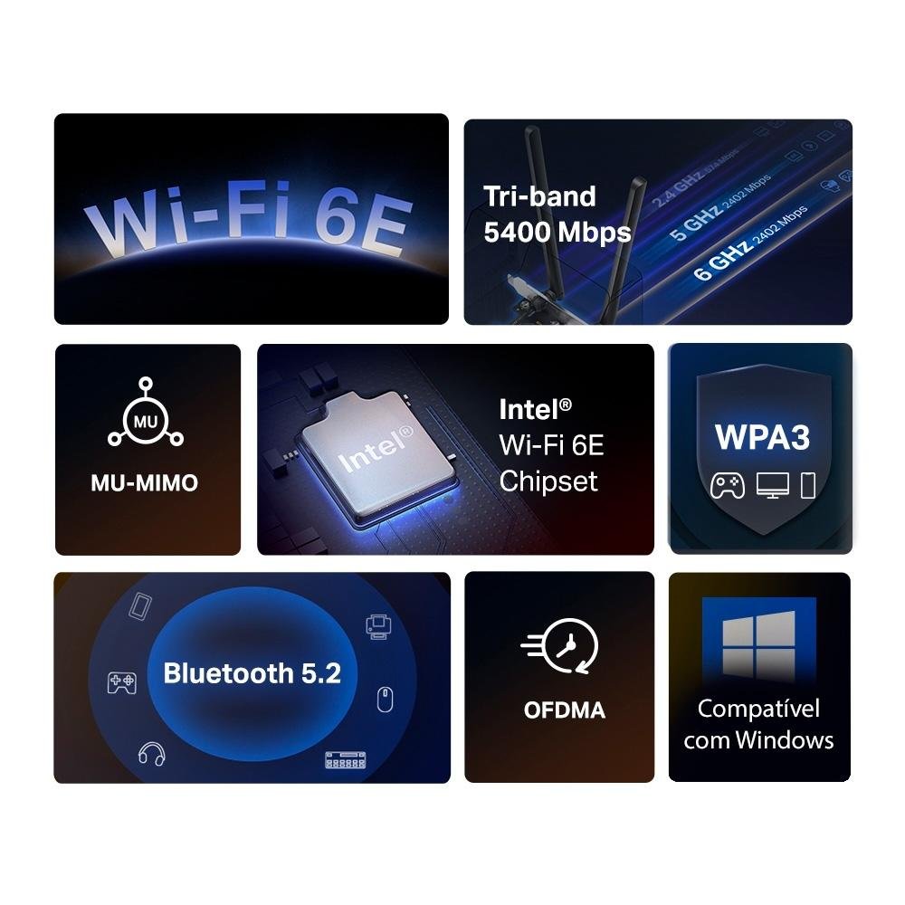 Adaptador Wifi 6 Mercusys PCIe AXE5400, Bluetooth 5.2, Preto - MA86XE(UN) - view 5