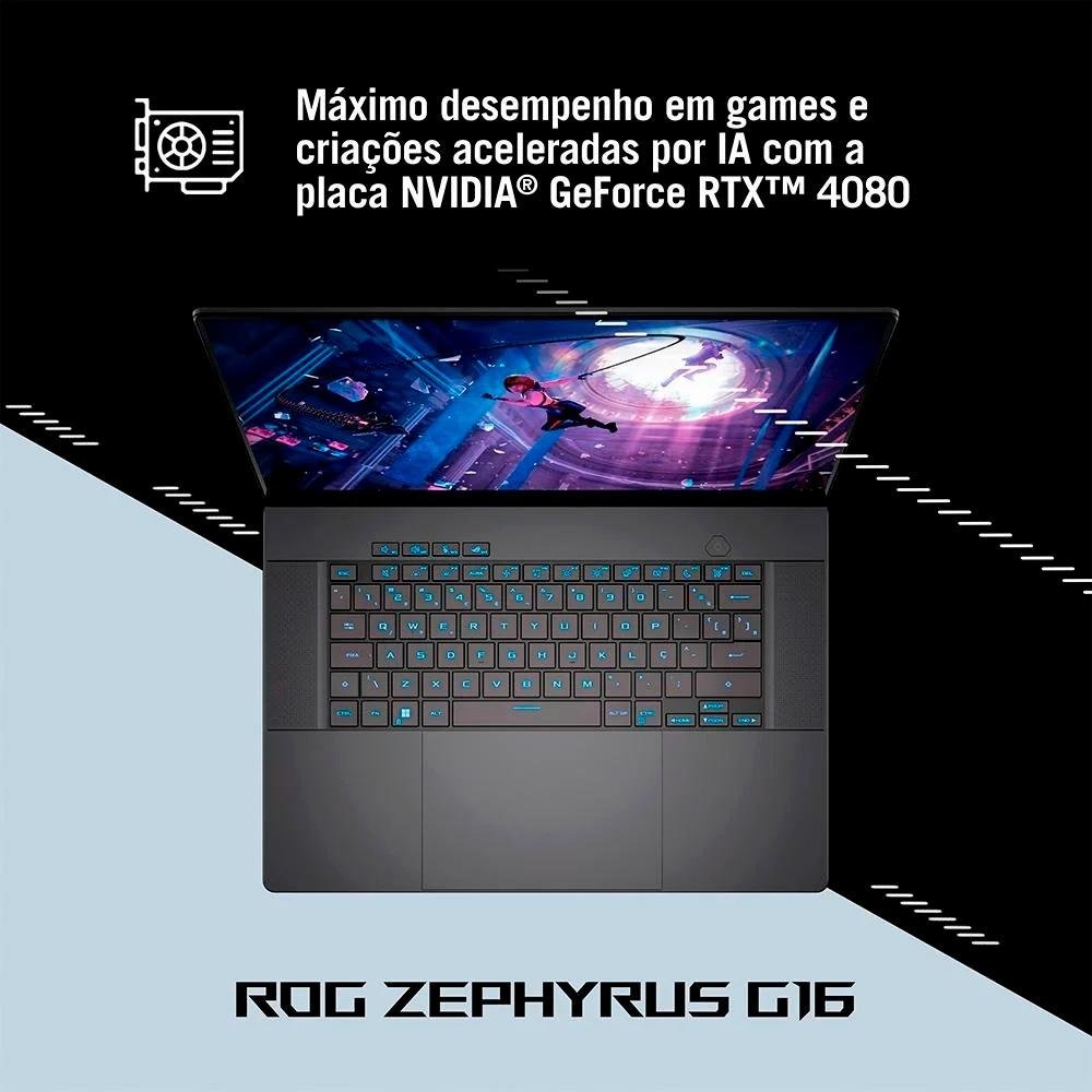 Notebook Gamer ASUS ROG Zephyrus G16, Intel Core Ultra 9 185H, 32GB, 2000GB SSD, RTX4080,16" 2.5K, 240Hz, W11 Home, Cinza - GU605MZ-QR084W Notebook Gamer ASUS ROG Zephyrus G16, Intel Core Ultra 9 185H, 32GB, 2000GB SSD, RTX4080,16" 2.5K, 240Hz, W11 Home, Cinza - GU605MZ-QR084W