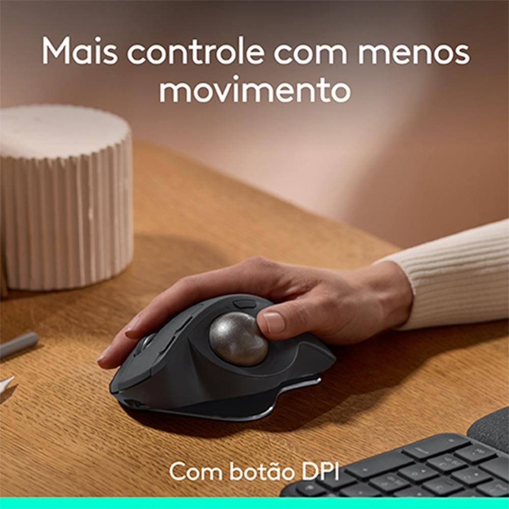 Mouse sem Fio ( Balão.info) Trackball MX Ergo S, Bluetooth e USB Logi Bolt, 6 Botões Programáveis com Ajuste de Ângulo, Preto - 910-( Balão.info - foto 2