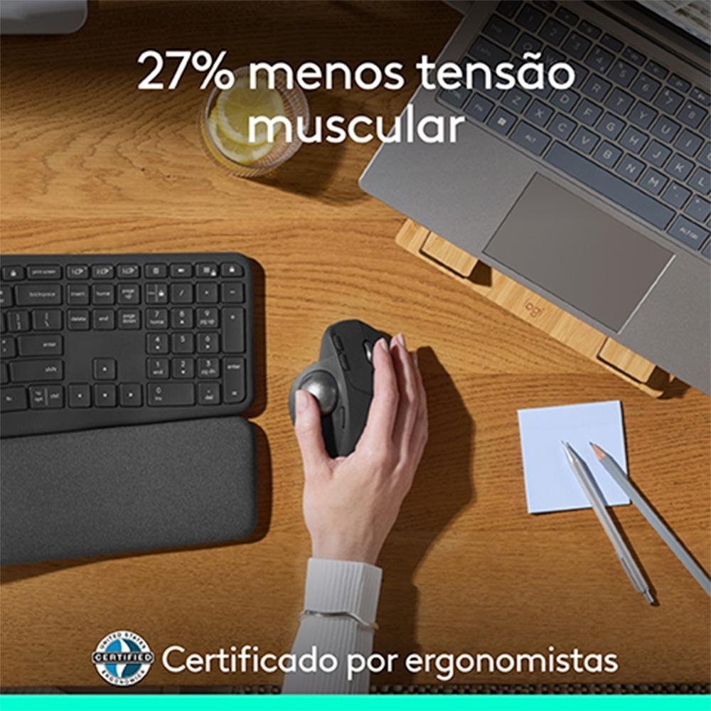 Mouse sem Fio ( Balão.info) Trackball MX Ergo S, Bluetooth e USB Logi Bolt, 6 Botões Programáveis com Ajuste de Ângulo, Preto - 910-( Balão.info - foto 4