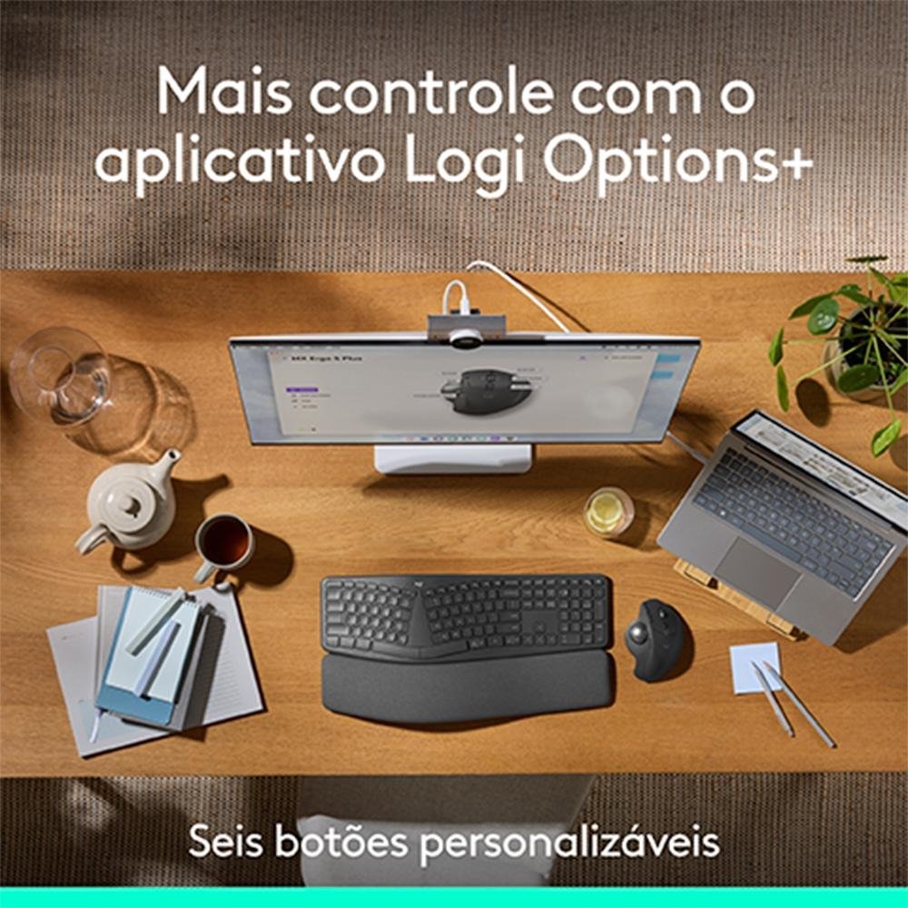 Mouse sem Fio ( Balão.info) Trackball MX Ergo S, Bluetooth e USB Logi Bolt, 6 Botões Programáveis com Ajuste de Ângulo, Preto - 910-( Balão.info - foto 5