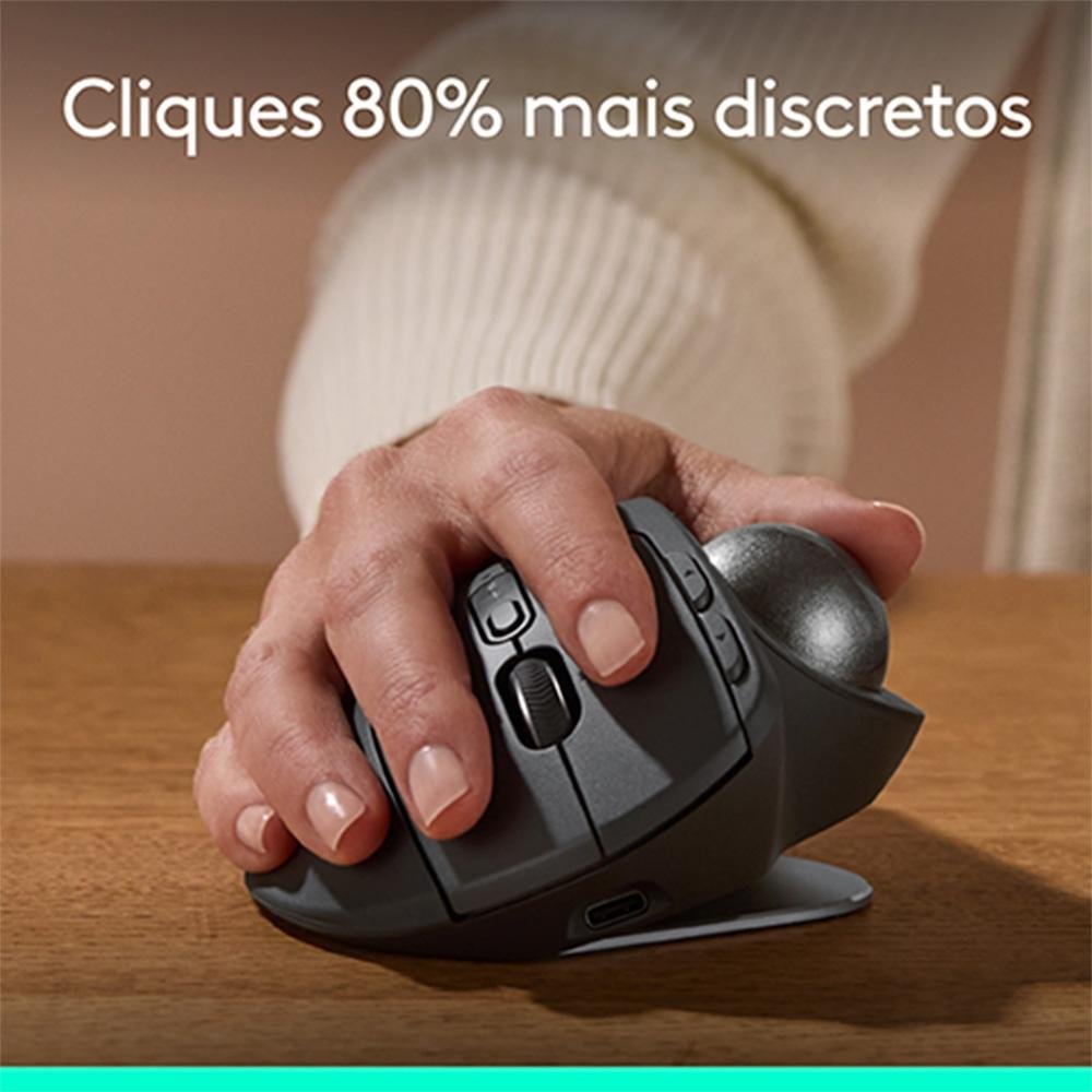 Mouse sem Fio ( Balão.info) Trackball MX Ergo S, Bluetooth e USB Logi Bolt, 6 Botões Programáveis com Ajuste de Ângulo, Preto - 910-( Balão.info - foto 7
