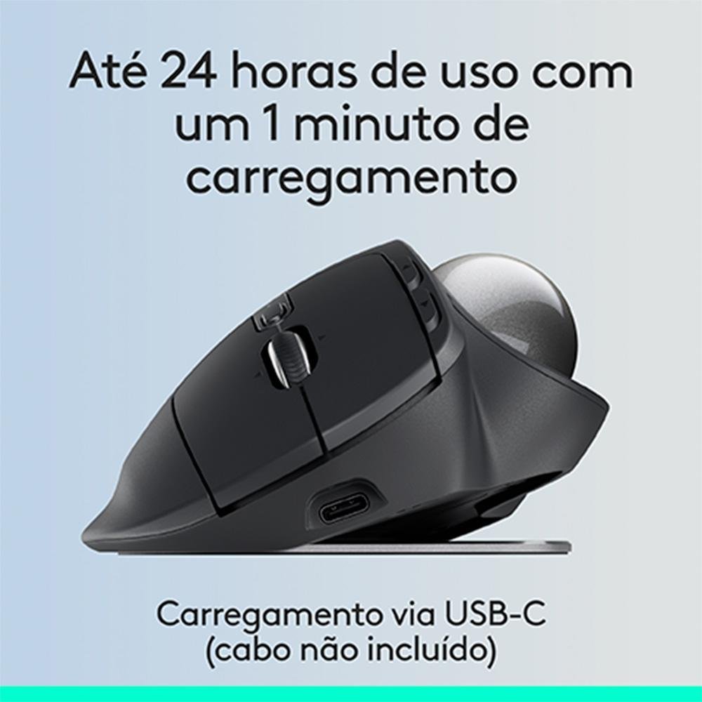 Mouse sem Fio ( Balão.info) Trackball MX Ergo S, Bluetooth e USB Logi Bolt, 6 Botões Programáveis com Ajuste de Ângulo, Preto - 910-( Balão.info - foto 8