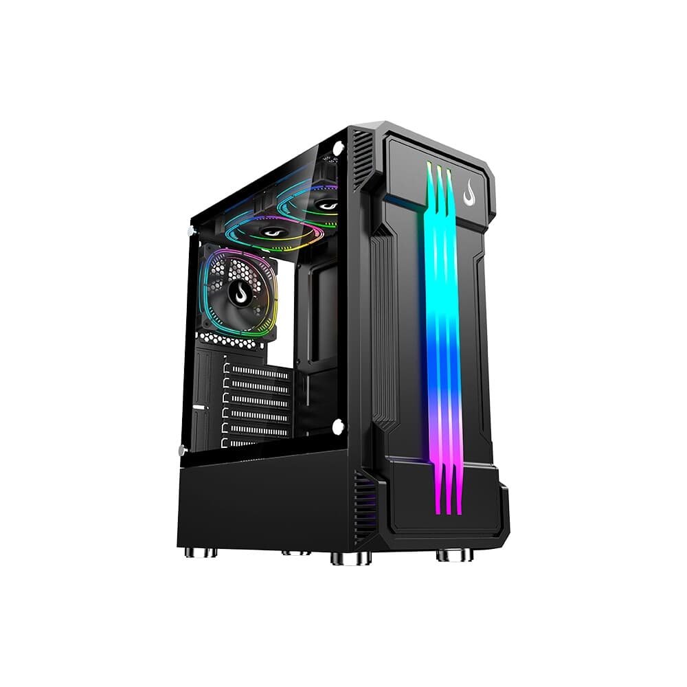 Imagem 2 de 5 do produto Gabinete Gamer Rise Mode Zeus Glass 01, Mid Tower, Led Frontal customizável, Lateral em Vidro, Sem FANs, Preto - RM-CA-ZE-01-FB