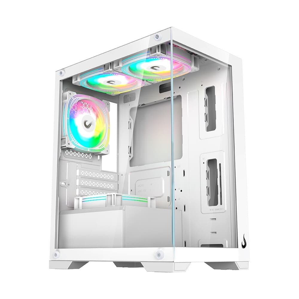 Gabinete Gamer Rise Mode Crystal Glass 01, Mid Tower, Lateral e Frontal em vidro, Sem FANs, Branco - RM-CA-CY-01-FW