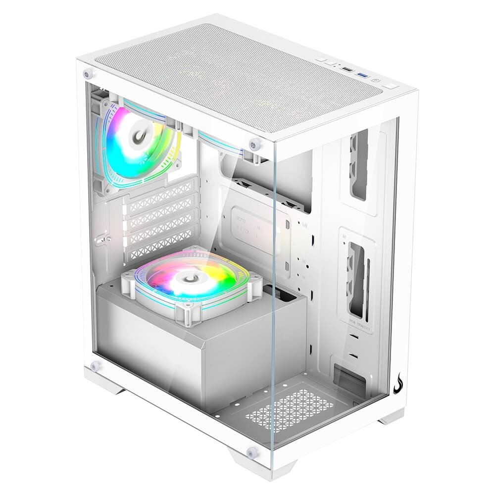Imagem 2 de 5 do produto Gabinete Gamer Rise Mode Crystal Glass 01, Mid Tower, Lateral e Frontal em vidro, Sem FANs, Branco - RM-CA-CY-01-FW