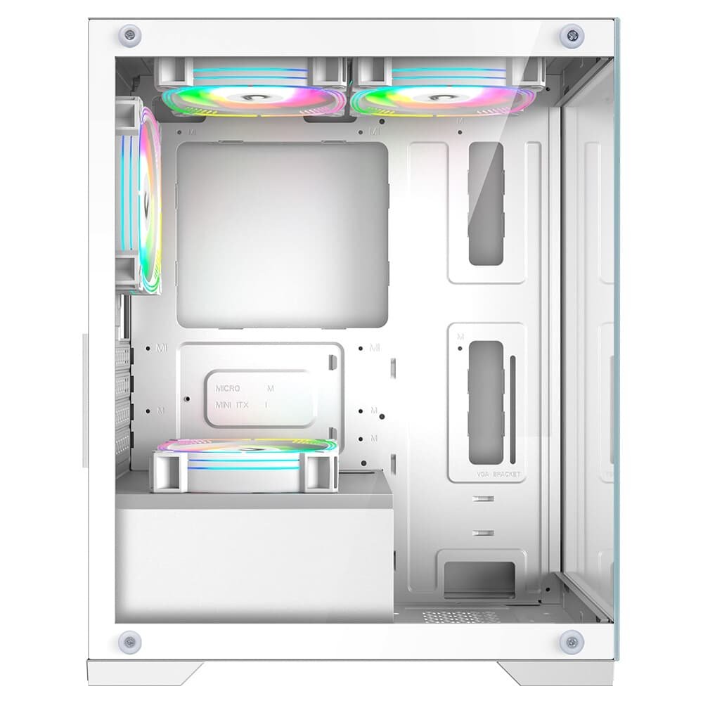 Imagem 4 de 5 do produto Gabinete Gamer Rise Mode Crystal Glass 01, Mid Tower, Lateral e Frontal em vidro, Sem FANs, Branco - RM-CA-CY-01-FW