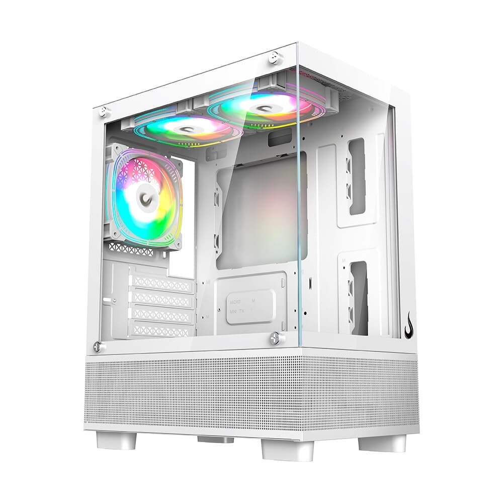 Gabinete Gamer Rise Mode Crystal Glass 02, Mid Tower, Lateral e Frontal em vidro, Sem FANs, Branco - RM-CA-CY-02-FW