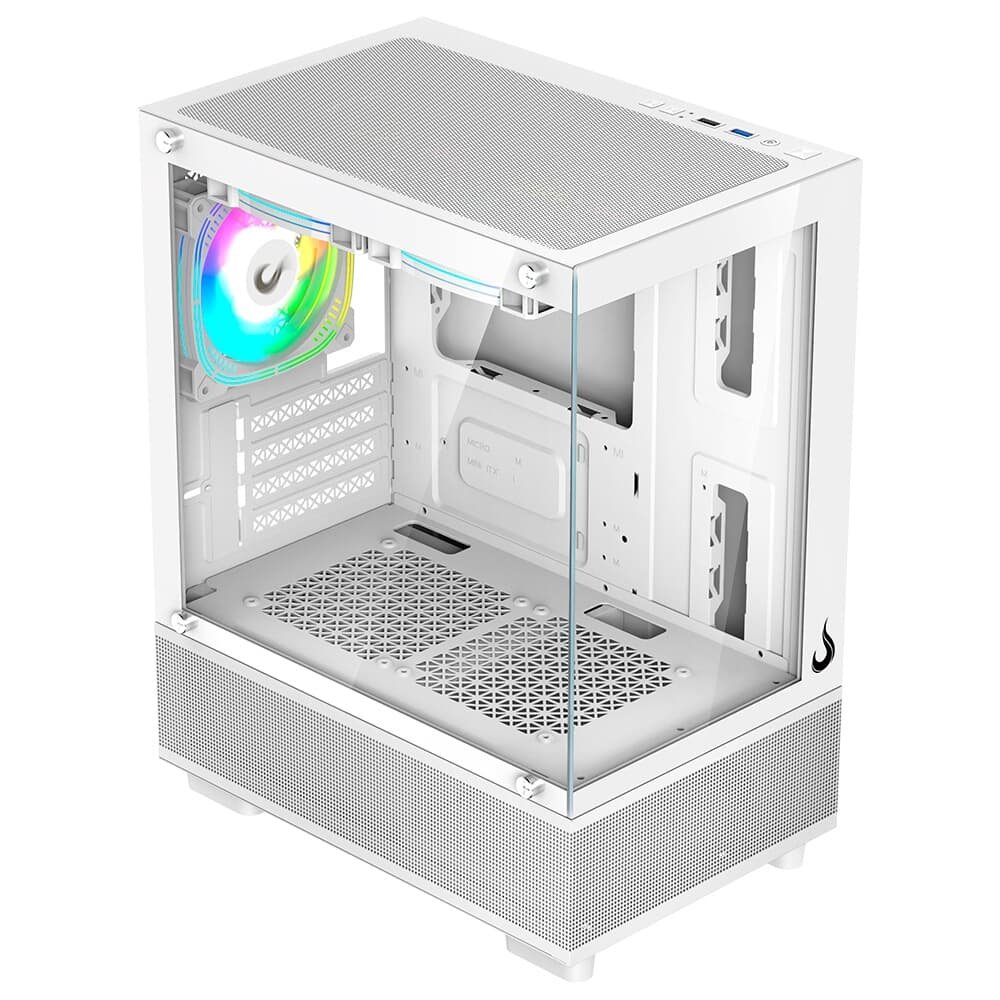Imagem 3 de 5 do produto Gabinete Gamer Rise Mode Crystal Glass 02, Mid Tower, Lateral e Frontal em vidro, Sem FANs, Branco - RM-CA-CY-02-FW