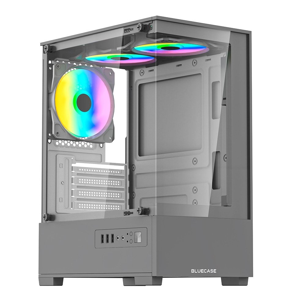 Imagem 6 de 8 do produto Gabinete Gamer Bluecase BG-055 HIT PRO, Mid tower, Micro ATX e Mini ITX, 3XFAN Rainbow, Frente e lateral em vidro, Cinza - BG-055GBX