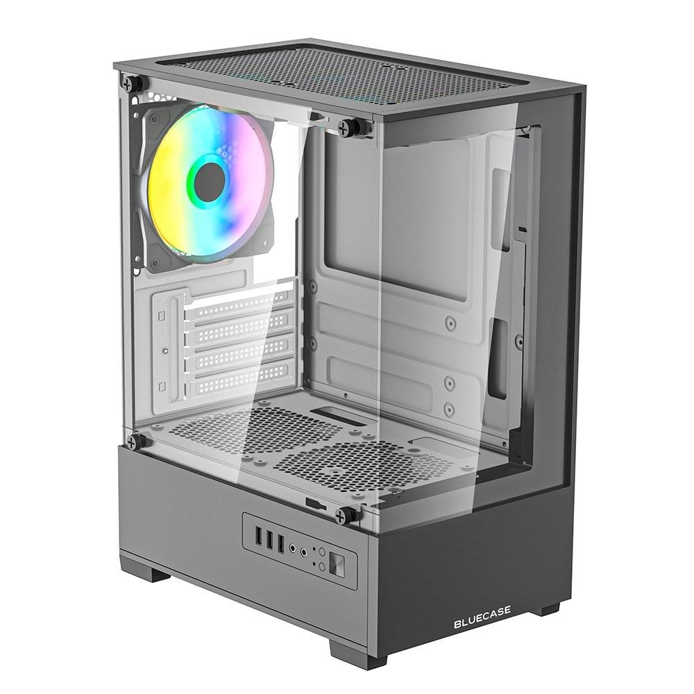 Imagem 7 de 8 do produto Gabinete Gamer Bluecase BG-055 HIT PRO, Mid tower, Micro ATX e Mini ITX, 3XFAN Rainbow, Frente e lateral em vidro, Cinza - BG-055GBX