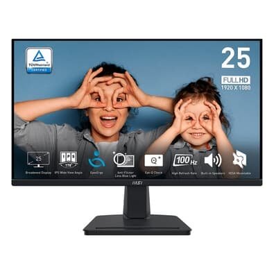 "Monitor MSI PRO 25"", Full HD, 100Hz, 1ms, IPS, HDMI e VGA, Som Integrado, Preto - MP251"