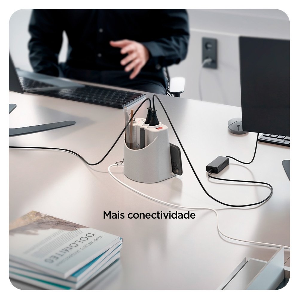 Extensão Elétrica de Mesa OCTOO, com 2 Tomadas, USB e USB-C, Apoio para Celular e Porta Objetos, Prata - ( Balão.info - foto 6