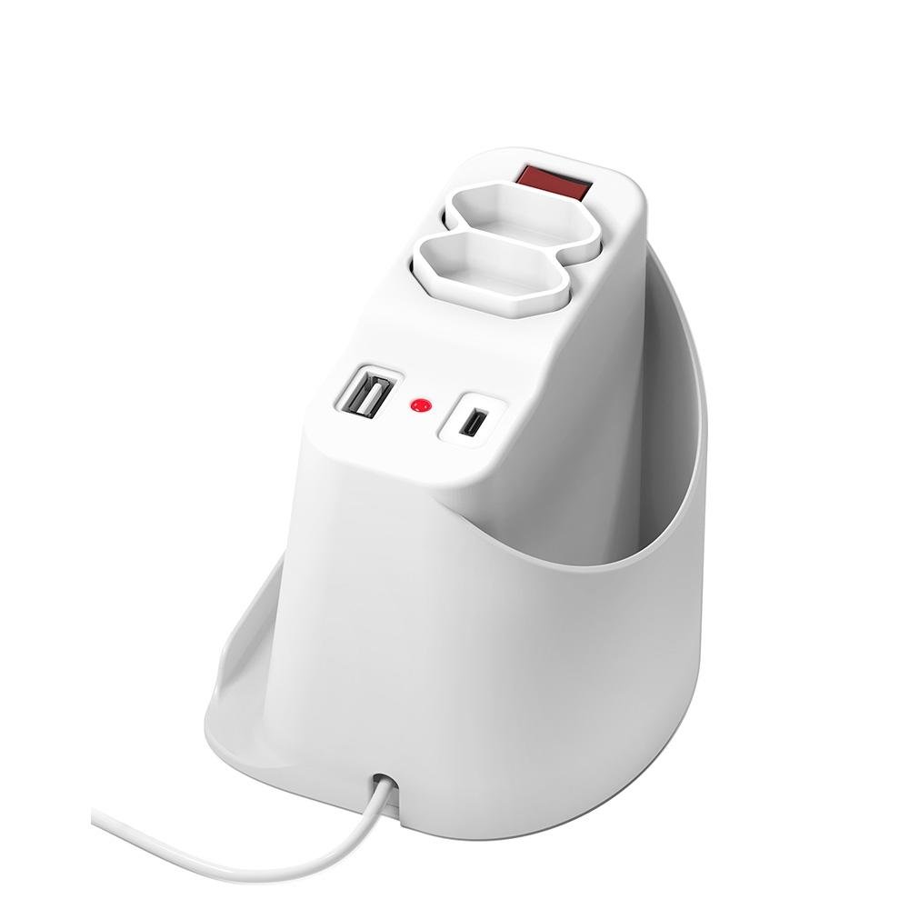 Extensão Elétrica de Mesa OCTOO, com 2 Tomadas, USB e USB-C, Apoio para Celular e Porta Objetos, Branco - ( Balão.info - foto 2
