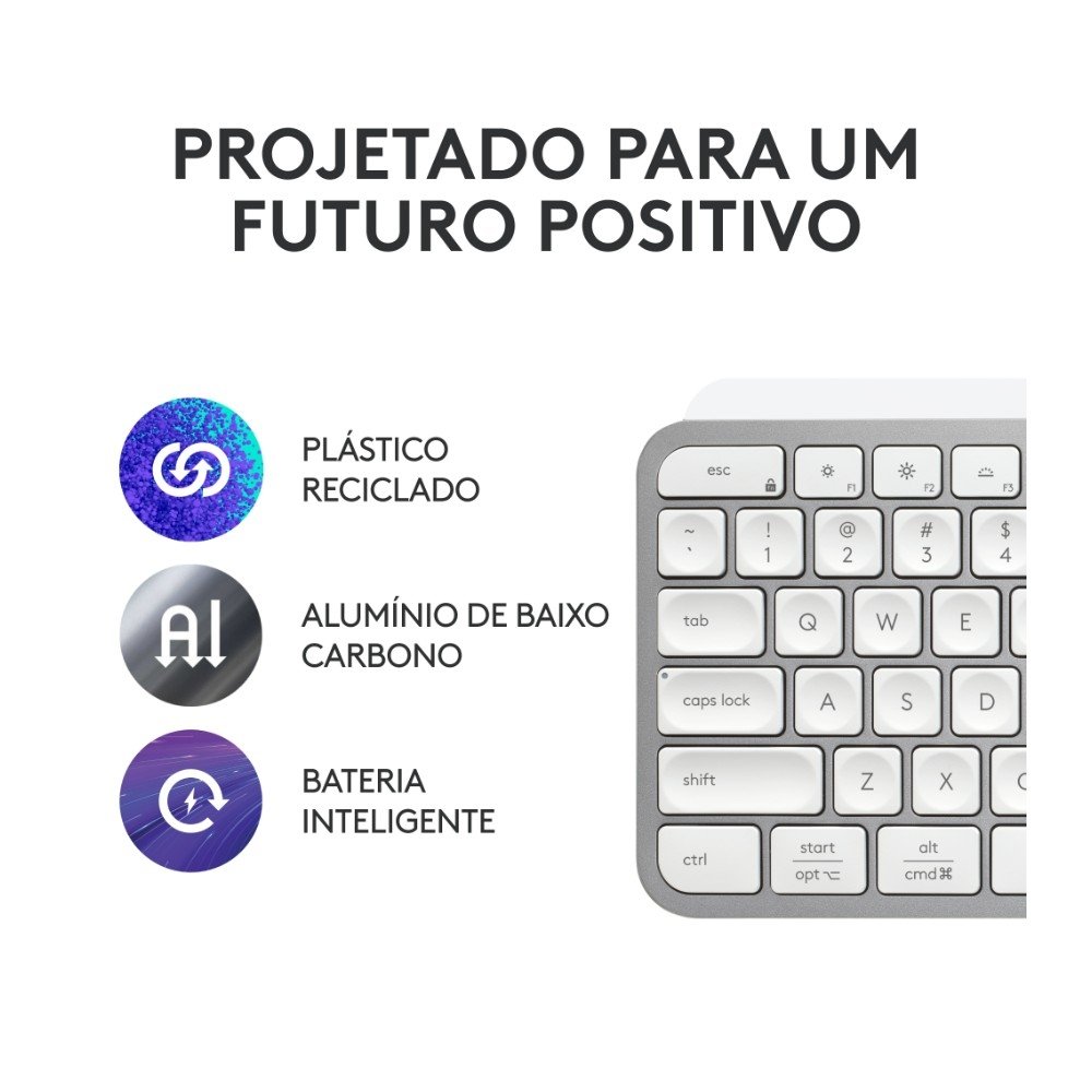 Imagem 5 de 10 do produto Teclado Sem Fio Logitech MX Keys S, Iluminação Inteligente, Bluetooth ou USB Tipo-C e Logi Bolt, Bateria Recarregável, Cinza - 920-011564