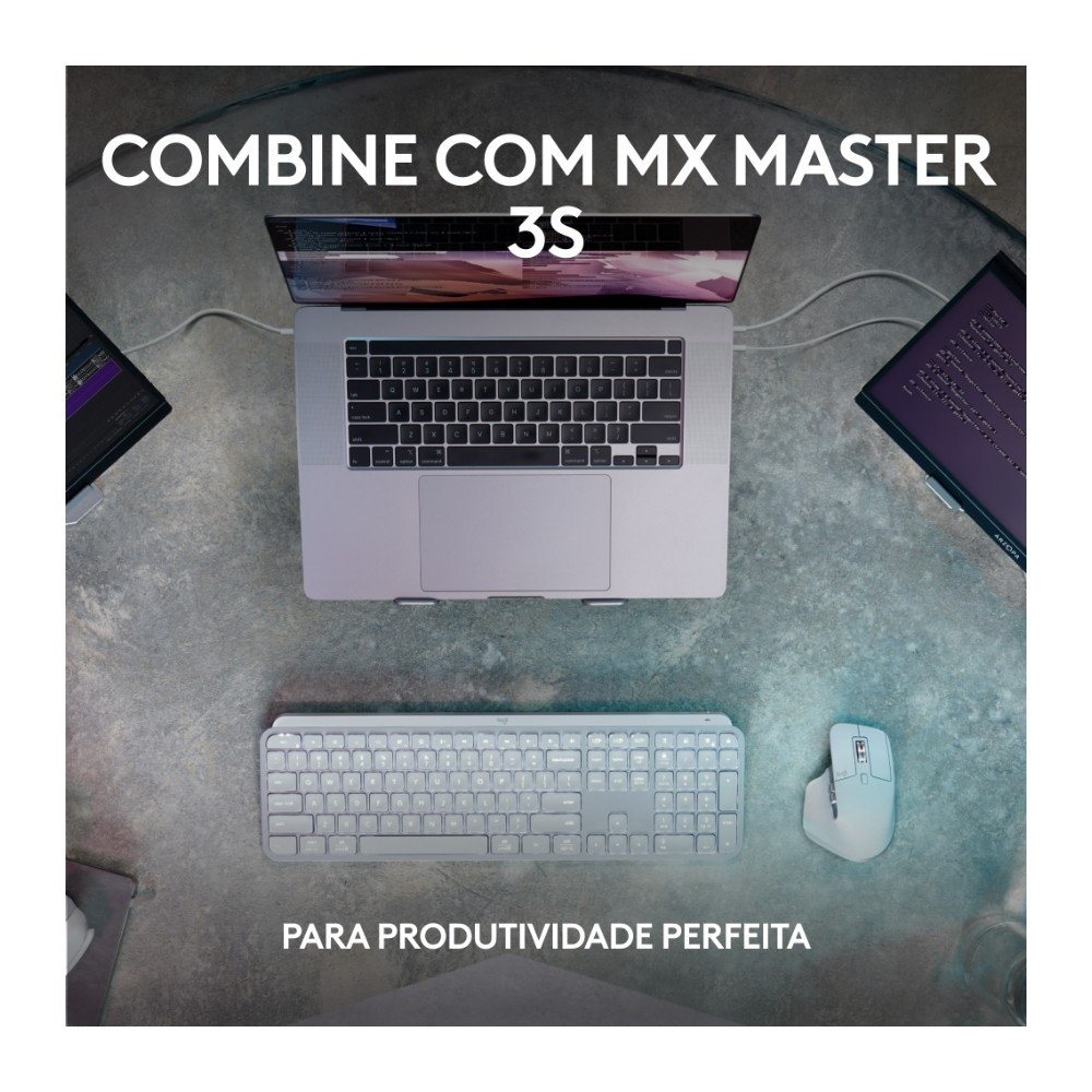 Imagem 8 de 10 do produto Teclado Sem Fio Logitech MX Keys S, Iluminação Inteligente, Bluetooth ou USB Tipo-C e Logi Bolt, Bateria Recarregável, Cinza - 920-011564