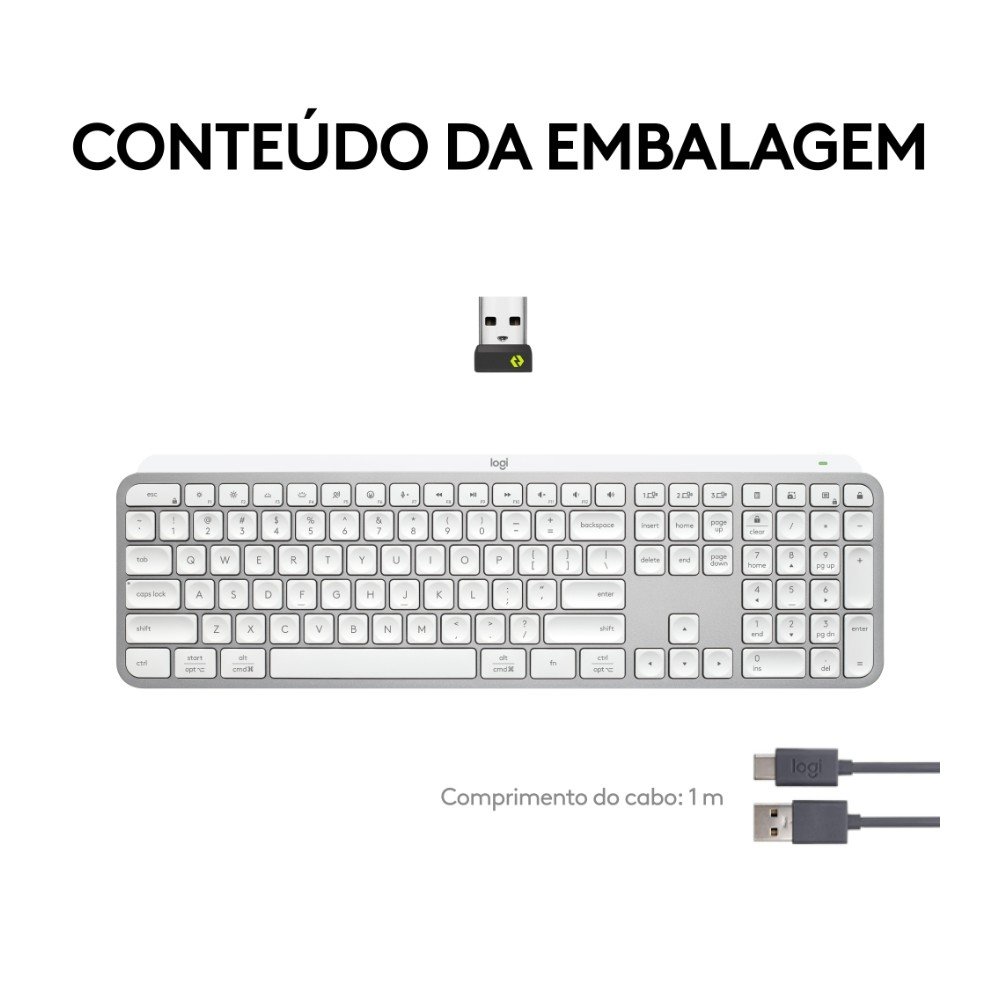 Imagem 9 de 10 do produto Teclado Sem Fio Logitech MX Keys S, Iluminação Inteligente, Bluetooth ou USB Tipo-C e Logi Bolt, Bateria Recarregável, Cinza - 920-011564