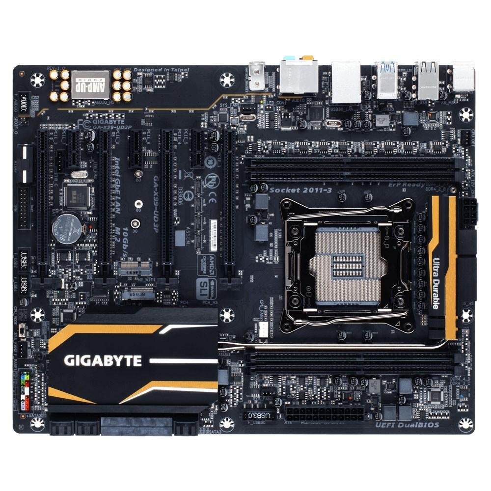 Placa-Mãe GIGABYTE p/ Intel LGA 2011-3 ATX GA-X99-UD3P, DDR4, 4 DIMMs, DDR4 2133, SLI/CFX, SATA 6Gb/s, USB 3.0 Placa-Mãe GIGABYTE p/ Intel LGA 2011-3 ATX GA-X99-UD3P, DDR4, 4 DIMMs, DDR4 2133, SLI/CFX, SATA 6Gb/s, USB 3.0